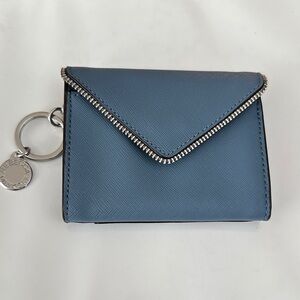 Rebecca Minkoff Small Blue Envelope ID Wallet Silver Trim w/ attached KEYCHAIN